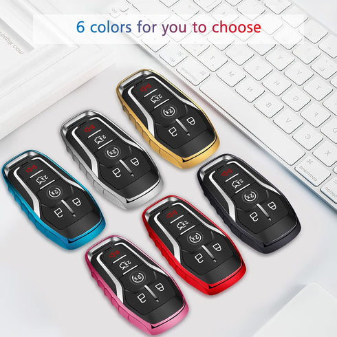 QBUC for Ford Key fob Cover,TPU Car Key Case Protector with Keychain Compatible with Ford Fusion F-150 Edge Explorer Mustang Lincoln MKZ MKC 2/3/4...