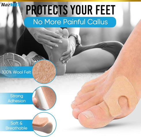 48-Pack U Shaped Felt Callus Pads Metatarsal Pads Forefoot Foot Pads Pain Relief Foot Cushion Keep Calluses from Rubbing on Shoes Adhesive Pads fo...
