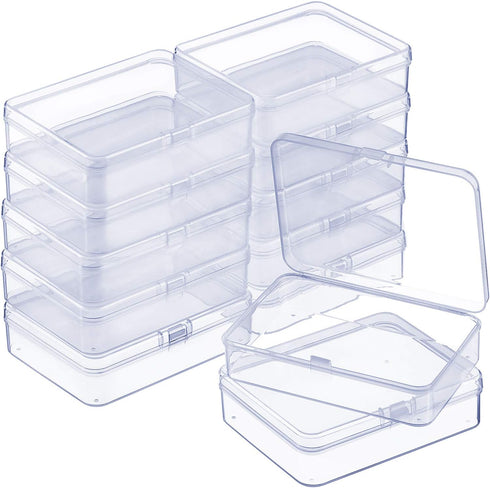 SATINIOR 12 Pack Clear Plastic Beads Storage Containers Box with Hinged Lid for Beads and More (4.45 x 3.3 x 1.18 Inch)...
