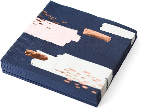 Harlow & Grey Erika Navy Party Napkin Set, 20 Ct, 5” Modern Abstract, Disposable Paper Cocktail, Bar, Dessert Napkins for Birthday, Wedding, Showe...