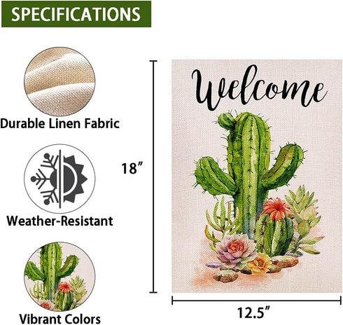 Welcome Cactus Garden Flag Vertical Double Sided Rustic Farmhouse Flag Yard Outdoor Decoration 12.5 x 18 Inch...