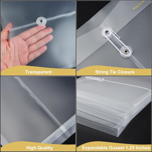 6 Pack Clear Plastic Envelopes with String Tie Closure,A4 Letter Size,TFDLCG zm Poly Reusable File Folders Project with1-1/4"Expansion,Paper Docum...