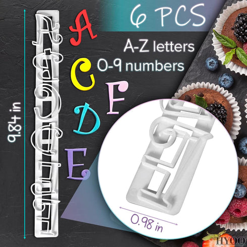 Fondant Letter Cutters for Cake Decorating – Plastic Alphabet Fondant Cutters with A-Z Letters and 0-9 Numbers (9.84" L × 0.98" W) with Multipurpo...