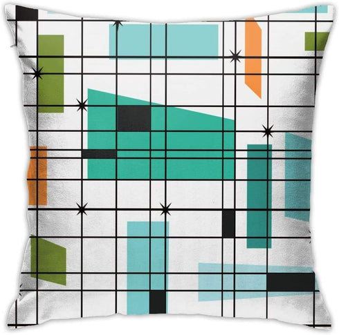 Mid Century Pillow Covers 18 x 18 Set of 4 Midcentury Modern Throw Pillow Cover Teal Grid Pillowcase Atomic Stars Bursts Orange Pillow Cases Home ...