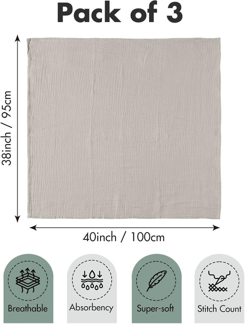 Muslin Swaddle Blankets for Newborn, 3 Pack Breathable Soft Receiving Blanket, Large 38 x 40 inches Swaddle Wrap Burping Clothes, Essentials Infan...