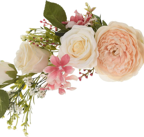 Lvydec Artificial Peony Flower Swag, 25 Inch Decorative Swag with Champagne Peony White Rose and Green Leaves for Wedding Arch Front Door Wall Dec...