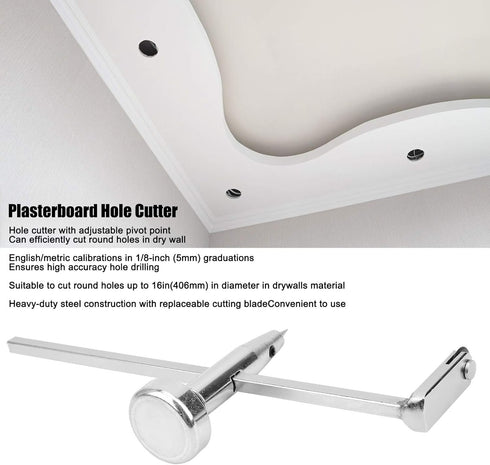 Dry Wall Circle Cutter, Stainless Steel Drywall Circle Hole Cutter Steel Shaft Plasterboard Saw Adjustable Pivot Point Drywalls Tools for Cutting ...