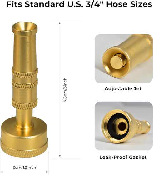 Heavy Duty Brass Adjustable Twist Hose Nozzle, 3/4" GHT Jet Nozzle High Pressure Garden Water Hose for Hose Outdoor Garden,Car Wash(2 Set?...