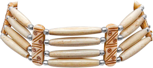 American Indian Style Bone Choker Necklace, 4 Row Off-White Traditional Hairpipe Beads, Unisex Adjustable...