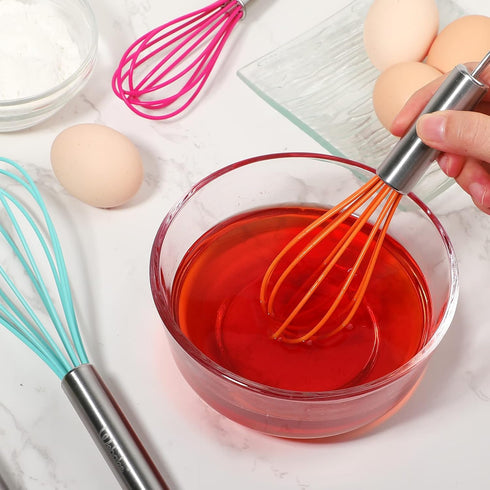 Webake Silicone Whisk Large Medium Small and Mini Whisk Set of 4, Heat Resistant Non-scratch Coated Kitchen Whisks for Cooking Nonstick Cookware, ...