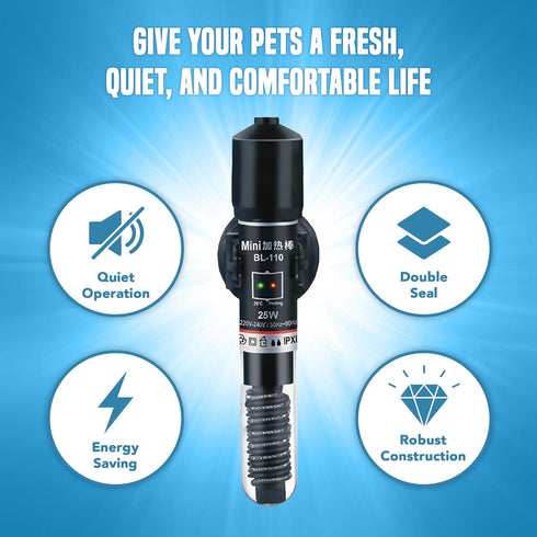 JOR Submersible Betta Heater with Sticker Thermometer for Aquarium & Frog Terrarium, Homebrewing, Aquaponics & Seed Germination (25 Watts)...