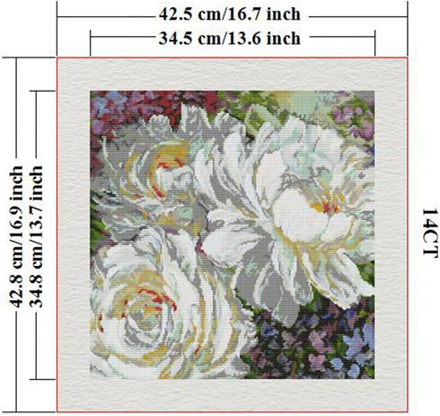 ITSTITCH Stamped Cross Stitch Kits - Full Set of Embroidery for Beginners or Adults,14 CT 2 Strands DIY White Rose Patterns Counted Arts Craft 16....
