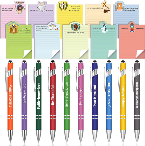 20 Pcs Christian Gifts Set Bulk Bible Verse Pens Sticky Notes Scripture Ballpoint Quote Cute Religious Note Pads for Nurse Teachers Office (Christ...