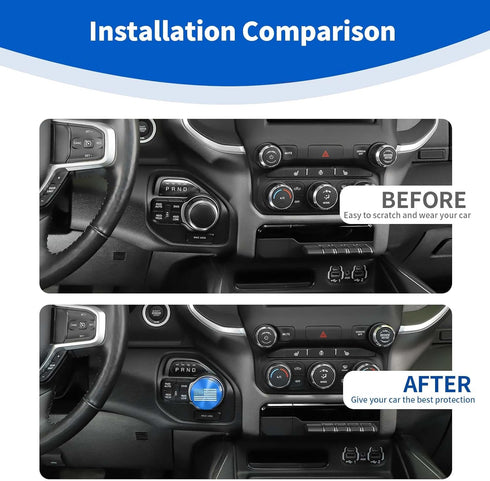 for RAM Gear Shift Knob Cover Trim Ring Aluminum Blue for Dodge RAM 2018-2023 Blue Interior Accessories, America Flag...