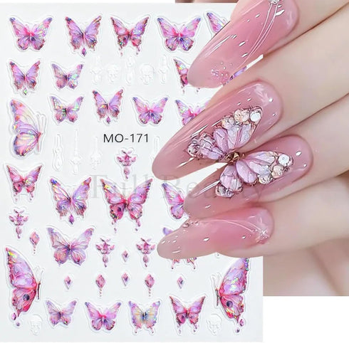 Butterfly Nail Art Stickers Decals Butterfly Nail Decals 3D Self Adhesive Nail Stickers Aurora Spring Red Pink Blue Designs Nail Art Supplies for ...