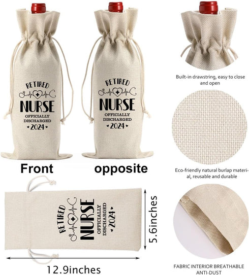1 Pcs Retired Nurse Wine Bag, 2024 Nurse Retirement Gift Wine Bag, Funny Retirement Gifts for Female Nurse Coworkers Friends...