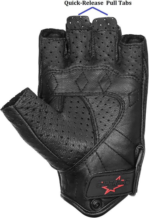 Superbike Fingerless Motorcycle Gloves Men’s Leather Motorcycle Racing Gloves Hard Knuckle Armored(G11-Black,XL)...