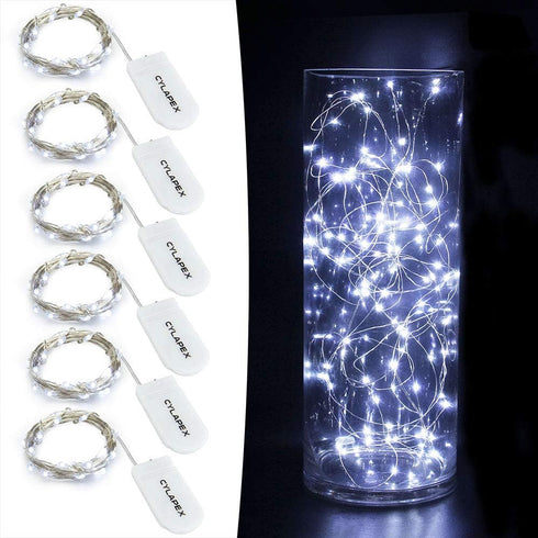 CYLAPEX 6 Pack Cool White Fairy String Lights Battery Operated Fairy Lights Firefly Lights LED Starry String Lights 3.3ft 20 LEDs Silvery Copper W...