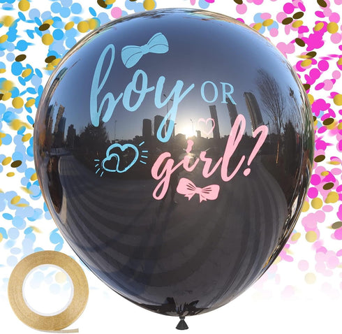 Thickened Gender Reveal Balloon - 2pcs Gender Reveal Confetti Balloons with Pink and Blue Confetti – 36 Inch Black Gender Reveal Balloons Perfect ...