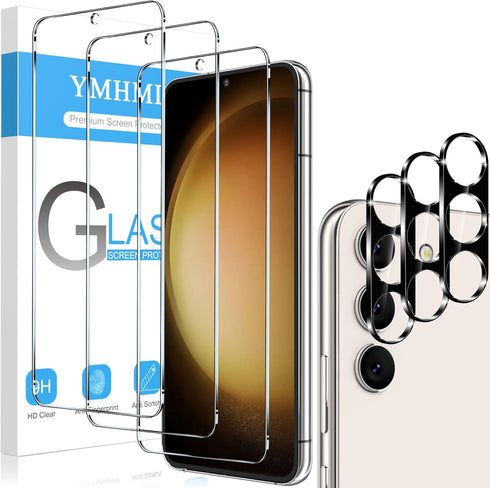 YMHML 3 Pack for Samsung Galaxy S23 Screen Protector Tempered Glass Upgrade Fingerprint Unlock Compatible for 3 Pack Camera Lens Protector, HD Cle...