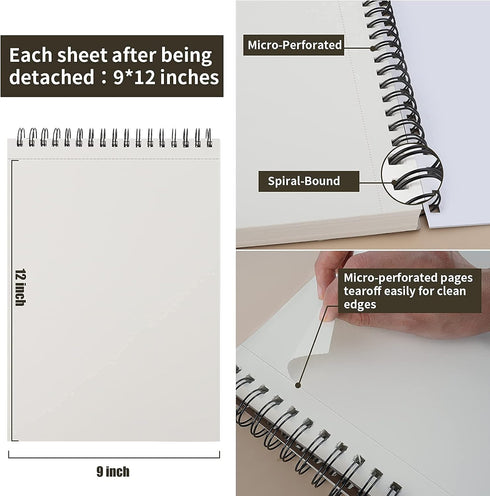 9" x 12" Sketch Book, Top Spiral Bound Sketch Pad, 2 Packs 100-Sheets Each (68lb/100gsm), Acid Free Art Sketchbook Artistic Drawing Painting Writi...