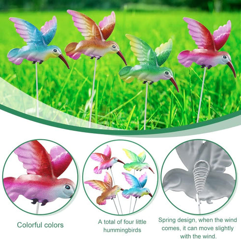 4 Pcs Hummingbird Garden Metal Stakes Set, 14 Inch Tall Hummingbird Garden Stakes Decor, Outdoor Garden Decor, Metal Bird Decorative Garden Stakes...