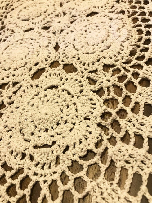 Beige Handmade Crochet Doilies Cotton Table Runner Lace Doilies Doily Oval Dresser Scarves for bedrooms,16 by 35 Inches....