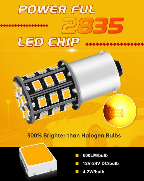 Qoope BAU15S 7507 PY21W LED Bulbs Amber Yellow, Non-polarity 12-24V Super Bright for Turn Signal Tail Brake Lights (Pack of 4)...