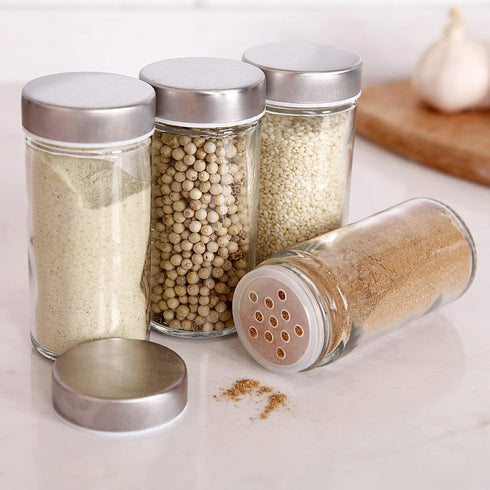6 Pcs Glass Spice Jars/Bottles -3oz Empty round Spice Containers with Airtight Metal Caps with Shaker Lids (6, Stainless Steel Lids)...