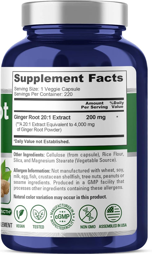 NusaPure Ginger Root Capsules 4000 mg per Veggie Caps | 220 Count | Non-GMO | 20:1 Extract...