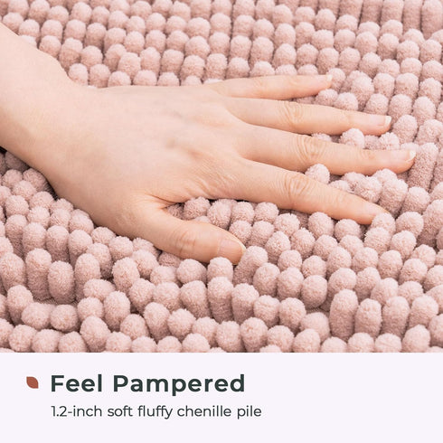 FRESHMINT Chenille Bathroom Rugs Mat 24"x17", Non-Slip Bath Mat for Bathroom Floor & Bathtub, Washable Soft Shower Shag Bath Rugs, Fluffy Thick Wa...