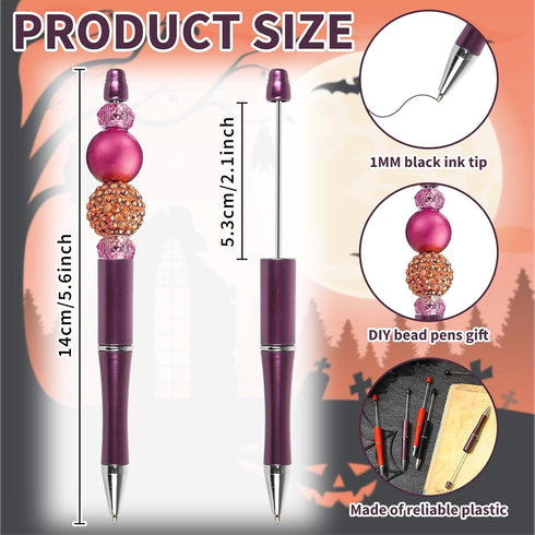 Whaline 24Pcs Halloween Beadable Pen Orange Purple Black Bead Ballpoint Pen Gel Ink Pen Retractable Writing Pens Beaded Crafting Pens with Extra R...