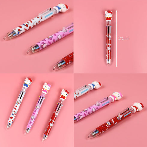 0.7mm 6-Color Multicolor Ballpoint Pen w/Cat Face Figure 1PC (Red)...