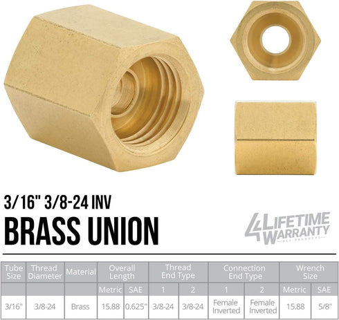 4LIFETIMELINES 12 Piece 3/16 (3/8-24 Inverted) Brake Line Fittings & Unions (12 Fittings, 8 Fittings, 4 Unions)...