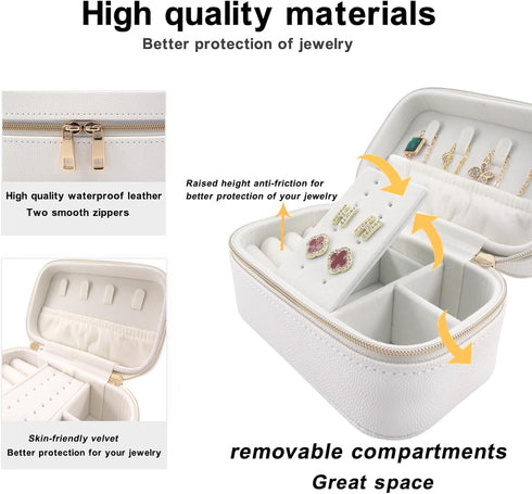 Small Jewelry Travel Case for Women & Girls Mini Leather Jewelry Box Is Portable Jewelry Case Travel For Fine Jewelry, White Travel Jewelry Case O...
