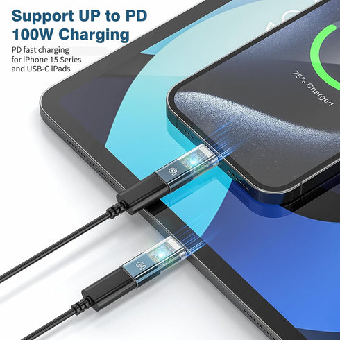 Male USB-C to Female Lightning Charger Adapter,2-in-1 100W PD Charging + Data Sync,Lightning to USB C Converter Connector for iPhone 15 Pro Max Pl...