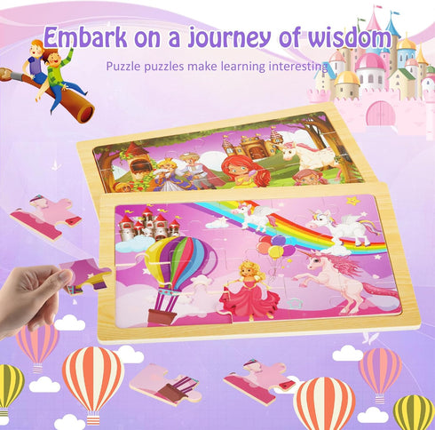 Wooden Puzzles Toys for Kids Ages 3-5, Set of 4 Packs with 20-Piece Unicorn Mermaid Princess Wood Jigsaw Puzzles, Preschool Educational Brain Teas...