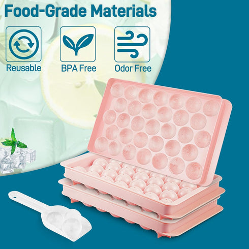 ice Cube Tray for Freezer With Lid and Bin, 1''x66 Round ice Cube Mold With Container, ice Ball Maker Mold Sphere ice Mold For whiskey, Drinks, Co...