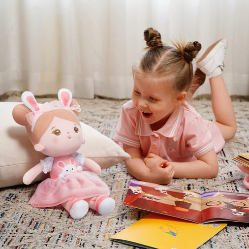 OUOZZZ Soft Baby Doll for Girls - My First Baby Doll Birthday Gifts for Girls Plush Rag Dolls Bunny Pink Dress Toy for Toddlers Kids Infants 15"...