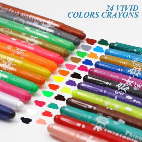Phinus 24 Colors Twistable Crayons, Washable Twist Crayons, Smooth Texture Crayons for Kids, Easy To Clean Kids Crayons for Coloring, DIY Craft Pr...
