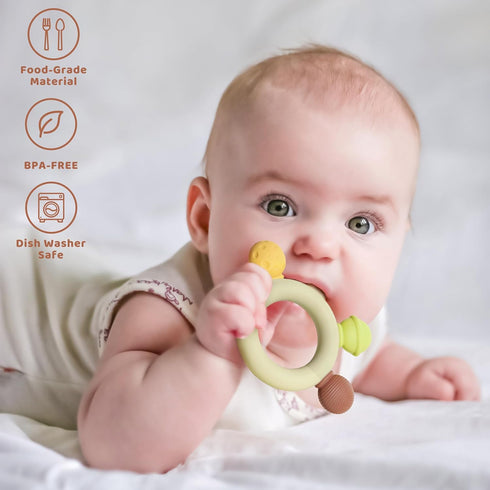 Baby Teething Toys for 0-6 Months, BPA Free Silicone Teethers 6 to 12 Months, Dessert Ring Soothing Sore Gums, Baby Chew Toys, 2 Pack...