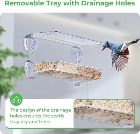 Window Bird Feeder with Strong Suction Cups, Clear Window Bird feeders for Viewing, Bird Feeders for Outdoors Outside, Fits for Cardinals, Finches...