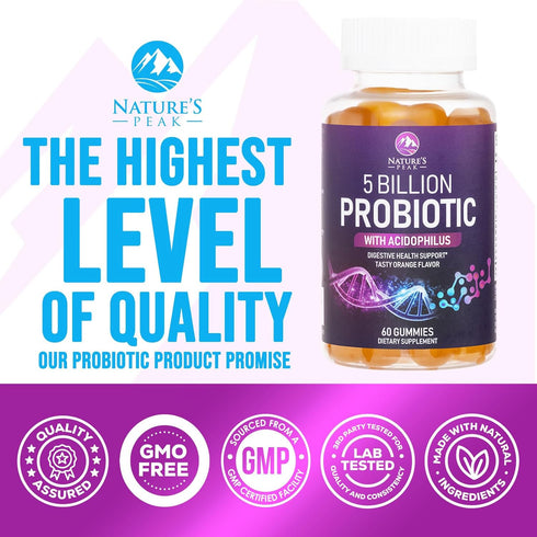 Nature’s Acidophilus Probiotics for Women & Men Gummies, 5 Billion CFU, 6 Strains, Daily Probiotic Supplement Gummy to Support Digestive Health, N...