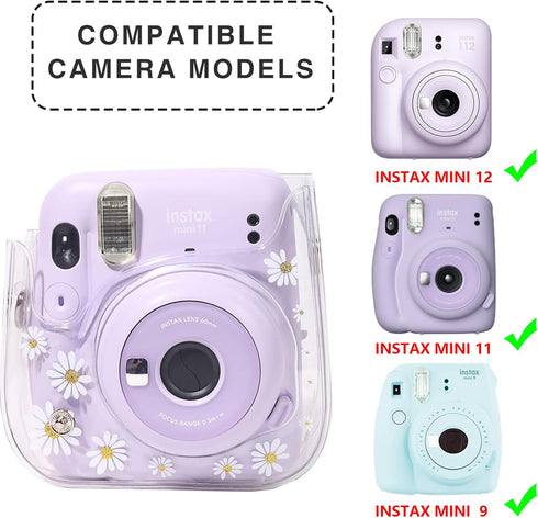 Clear Case for Fujifilm Instax Mini 12/11/9/8 Instant Camera Bag - Instax Mini 11 case with Adjustable Shoulder Straps (Transparent Daisy)(No Came...
