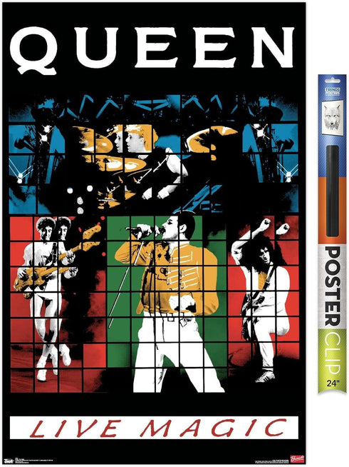 Trends International Queen - Live Magic Wall Poster, 22.375" x 34", Premium Poster & Clip Bundle...