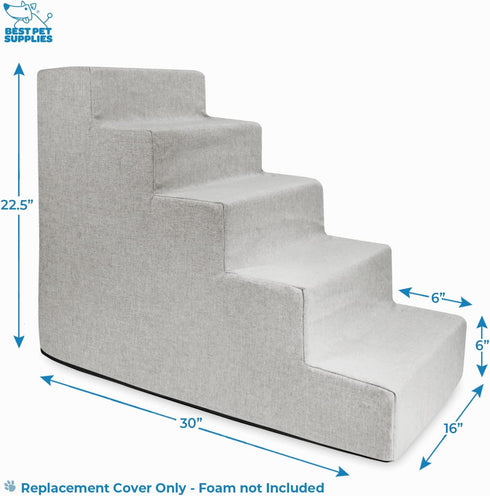 Best Pet Supplies Foam Pet Steps Cover for Small Dogs and Cats, Portable Ramp Stairs for Couch, Sofa, and High Bed Climbing (Cover Only) - Sand, 5...