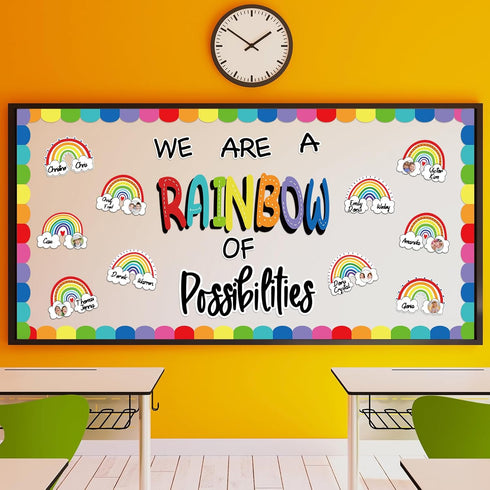 51Pcs Classroom Bulletin Board Decorations Set - We are A Rainbow of Possibilities Cutouts with Rainbow Border Trim for Teacher School Classroom B...
