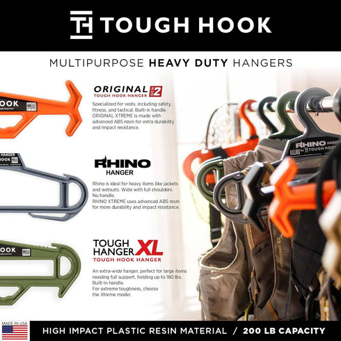 Rhino Tough Hook Heavy Duty Clothes Hangers – USA-Made Military Grade Coat Hanger for Body Armor & Jacket – 200-lb Capacity Suit Hangers for Heavy...