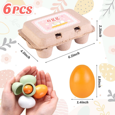 SallyFashion 6PCS Wooden Egg Toys, Easter Egg Toys Wooden Play Food Pretend Play Food Sets for Kids Early Development Learning Birthday Gifts...