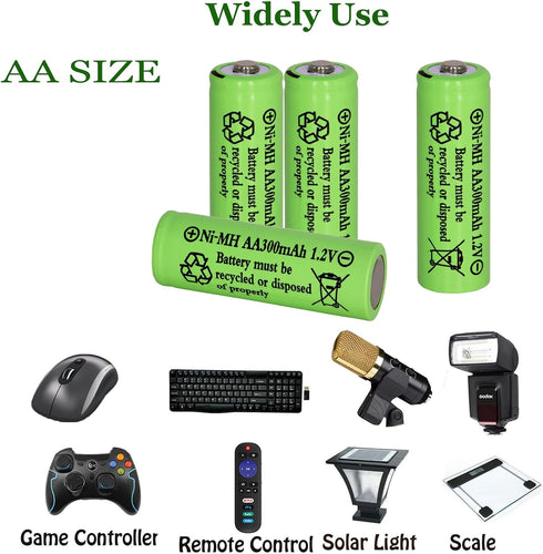 16 Packs1.2V AA 300mAh Solar Lights Batteries Ni-MH Rechargeable Double A Battery for Outdoor Solar Lights, String Lights, Pathway Lights...
